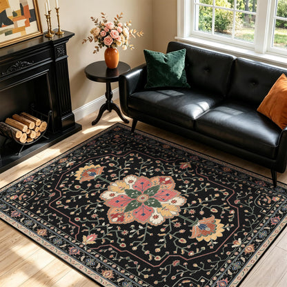 YARNSCAPE 5' x 7' Machine Washable Area Rug, Non-Slip Low-Pile Carpet