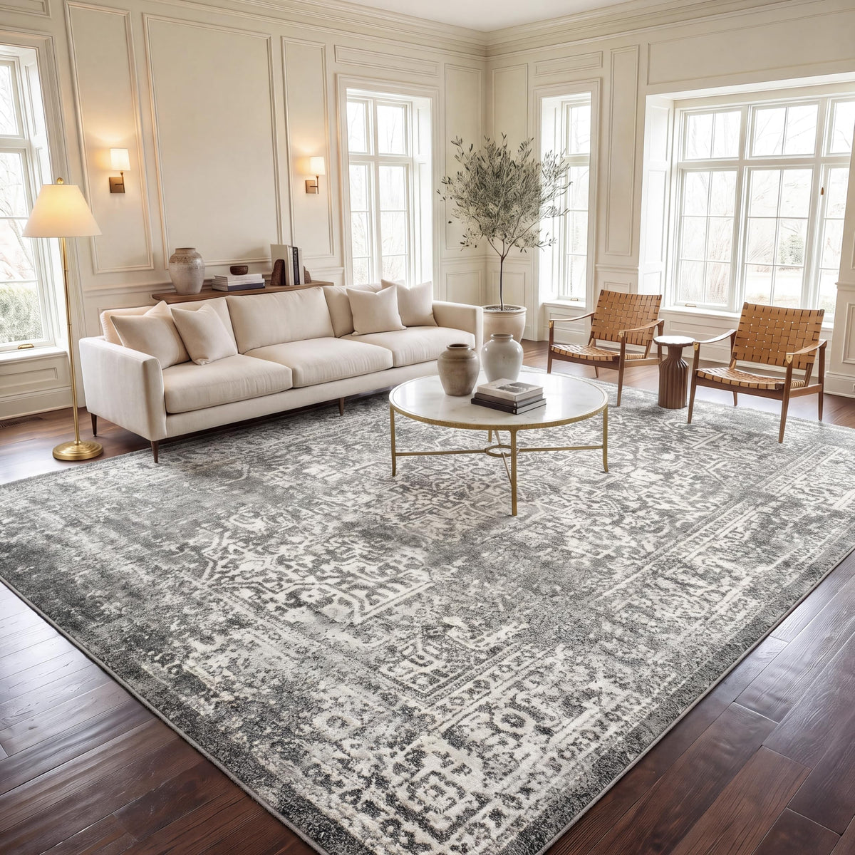 SAFAVIEH Evoke Area Rug 9x12, Large Ivory & Taupe EVK256E