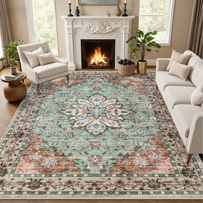 5x7 Area Rugs Living Room: Washable Vintage Rug for Bedroom Beige