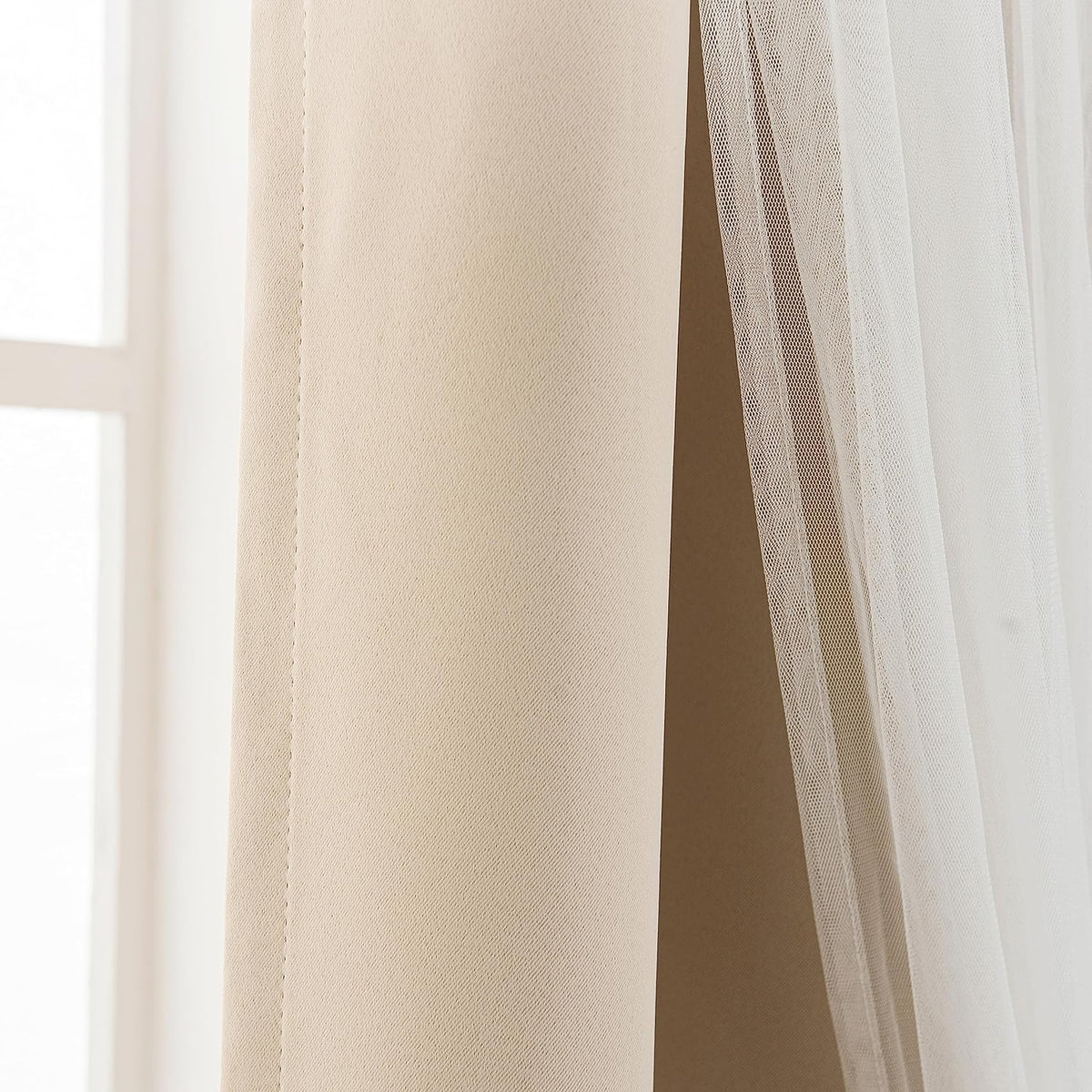 INLINAS Blackout Curtains with Sheer Overlay, Beige, 52x84 Inches