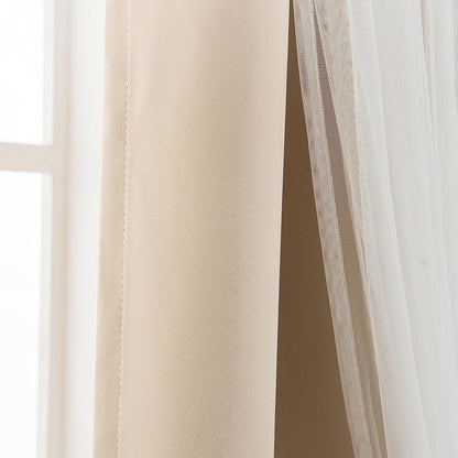 INLINAS Blackout Curtains with Sheer Overlay, Beige, 52x84 Inches