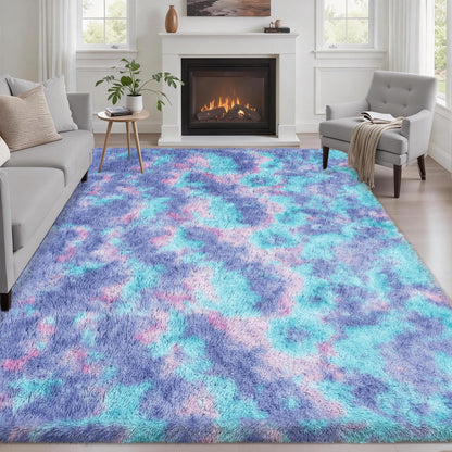 8x10 Area Rug Living Room Bedroom: Fluffy Plush Shag Carpet Black