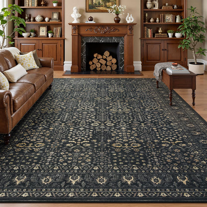 Lofus 9x12 Washable Area Rug for Living Room, Non-Slip Green Boho Carpet