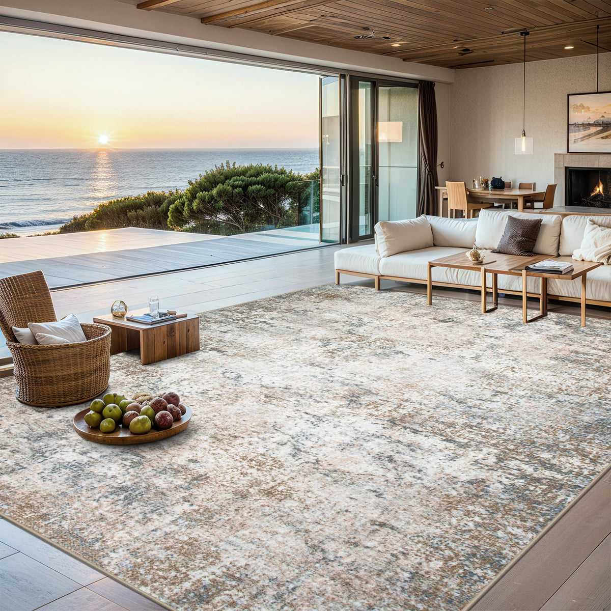 PLHXFR 8x10 Area Rug Living Room: Modern Abstract Washable Carpet Grey