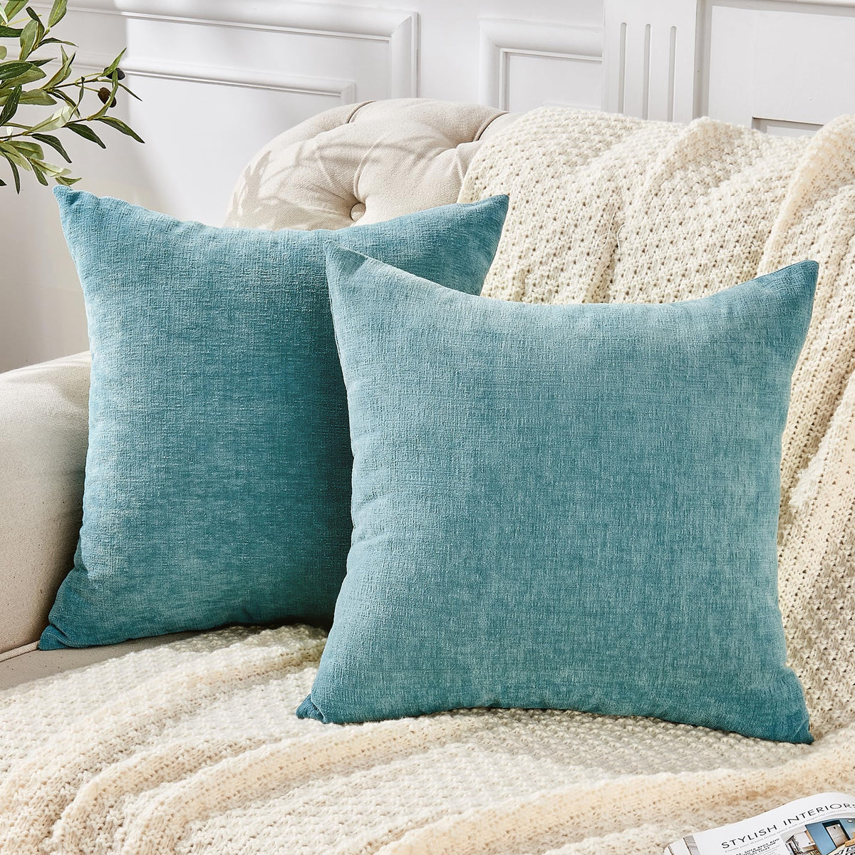 GAWAMAY Lumbar Support Pillow Decorative Rectangle Throw Pillow Covers 12"x20" Inch Set of 2, Soft Chenille Fall Pillowcase for Living Room Bedroom Sofa Couch Cushion Cover Grey 30x50cm (No Insert)