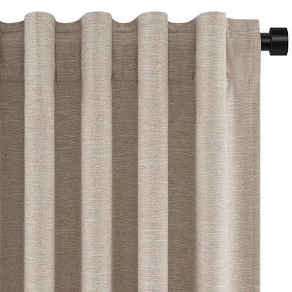 Topfinel Cream Ivory Blackout Curtains & Drapes 84 Inch Length, Beige Pinch Pleat Full Blackout Flax Linen Tab Top Soundproof Curtains with Hooks Rings for Bedroom Living Room Track 2 Panels Set