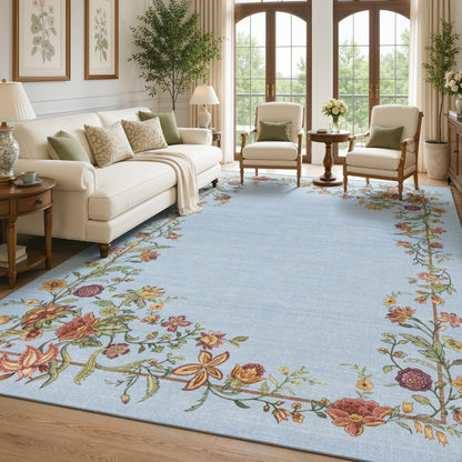 JOLLYVOGUE Washable 8x10 Area Rug for Living Room, Vintage Floral, Beige