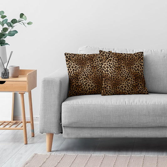 Leopard Print Throw Pillow Covers 18x18 Inches Deep Brown Cheeth Decorative Pillow Case Set of 2 Soft Velvet Pillows Cushion Cover for Couch Bed Sofa Living Room (Deep Brown, 18" L x 18" W)