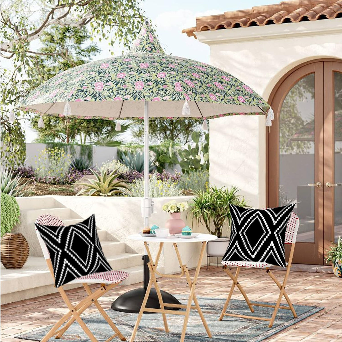 Outdoor Pillow Cover Waterproof Set of 2, Black and White Geometric Throw Pillows Cover for Patio Furniture, Outdoor Pillow Covers for Couch, Black (Black&White-01, 18" x 18" Pack of 2)