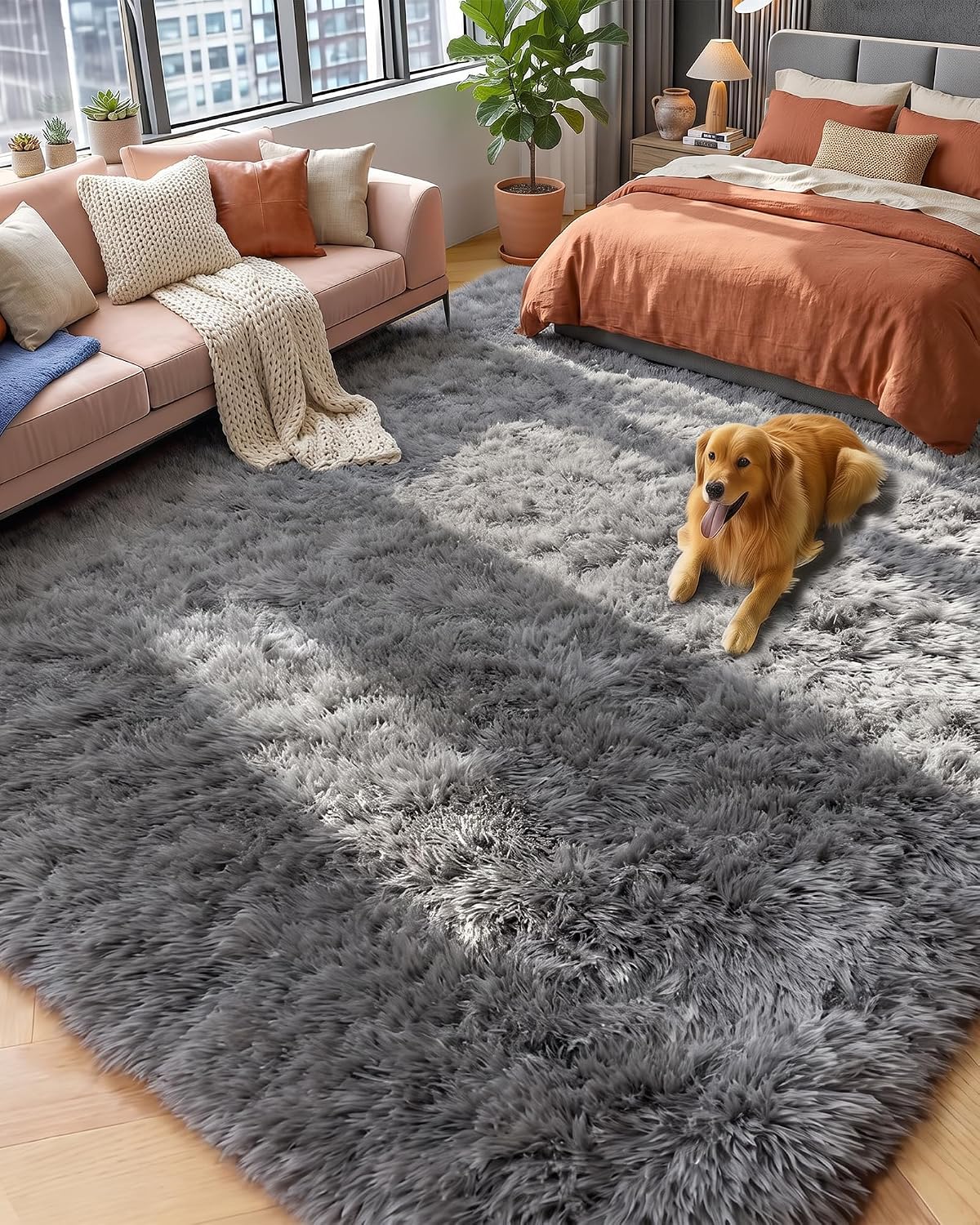 Fluffy Grey Rug for Bedroom 4x6, Modern Area Rugs for Kids Room Living Room