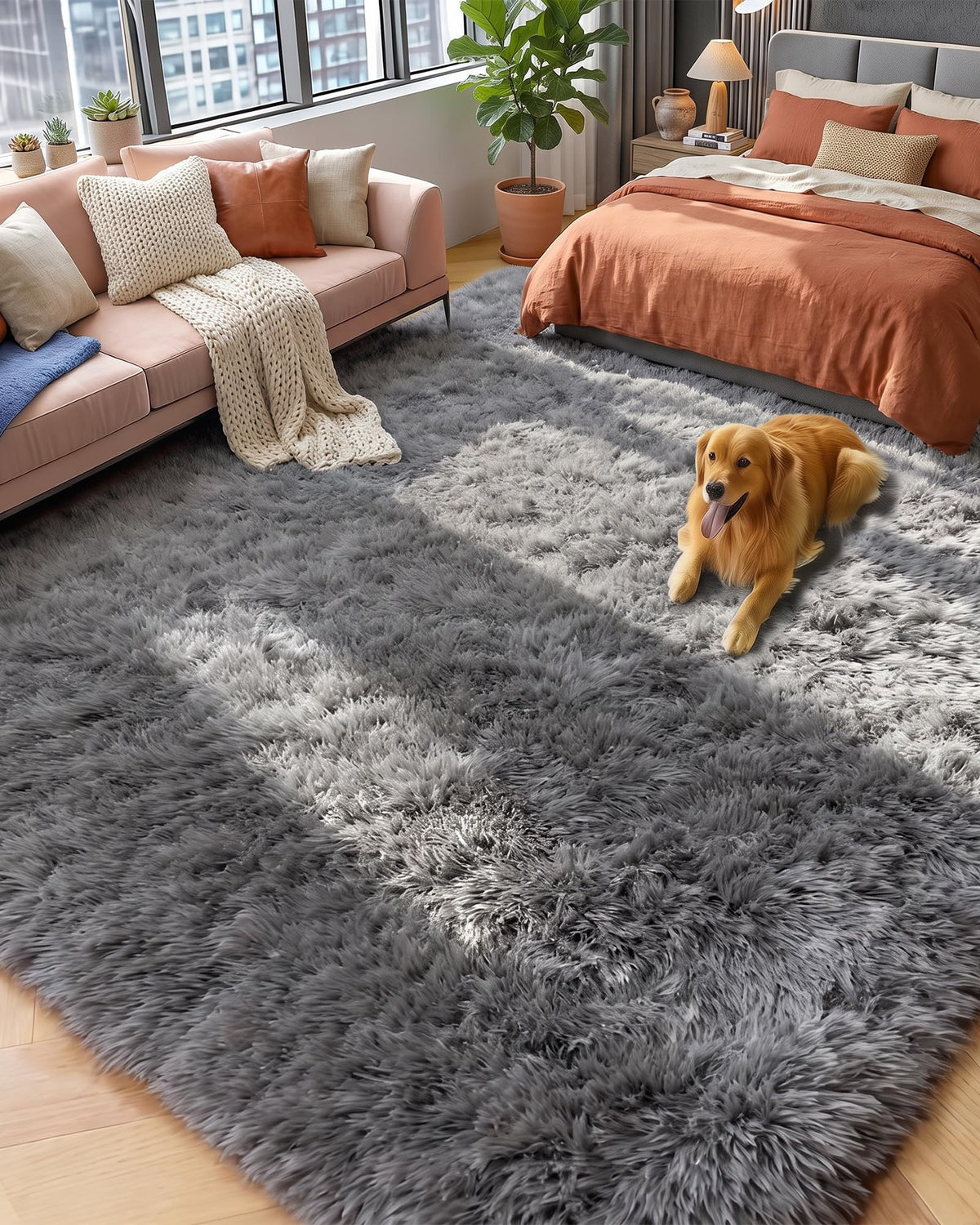 Fluffy Grey Rug for Bedroom 4x6, Modern Area Rugs for Kids Room Living Room
