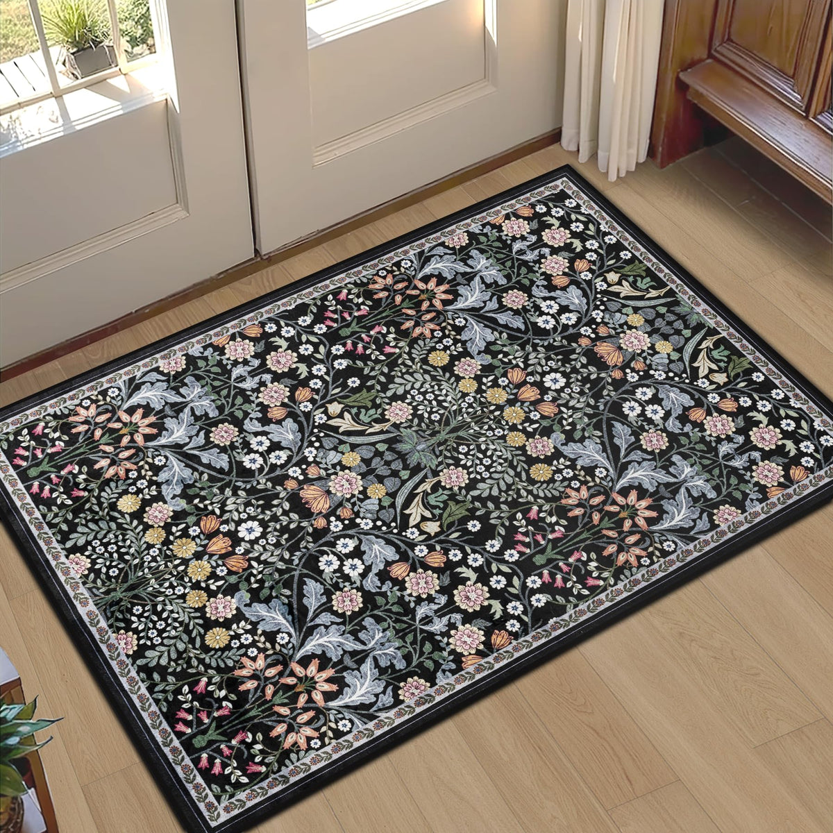PLHXFR 8x10 Area Rug Living Room: Floral Washable Boho Carpet Dark Green