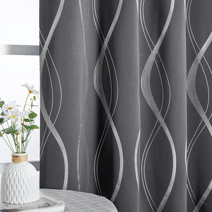 NICETOWN Grey Blackout Striped Pattern Curtains for Living Room, 52 x 84