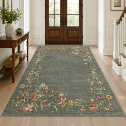 JOLLYVOGUE Washable 8x10 Area Rug for Living Room, Vintage Floral, Beige