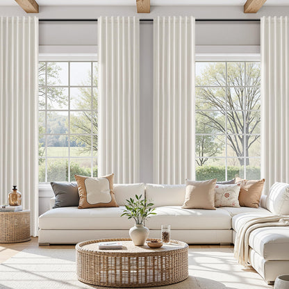 Guken Cream Linen Blackout Curtains 84 Inch Length 2 Panels Set for Living Room Bedroom Back Tab Thermal Insulated 100% Black Out Drapes Room Darkening Window Curtain Ivory Natural Beige