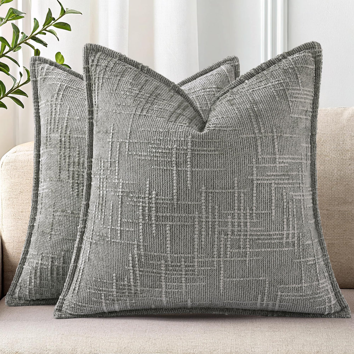 decorUhome Chenille Fall Throw Pillow Covers 18x18 Set of 2, Mustard Yellow