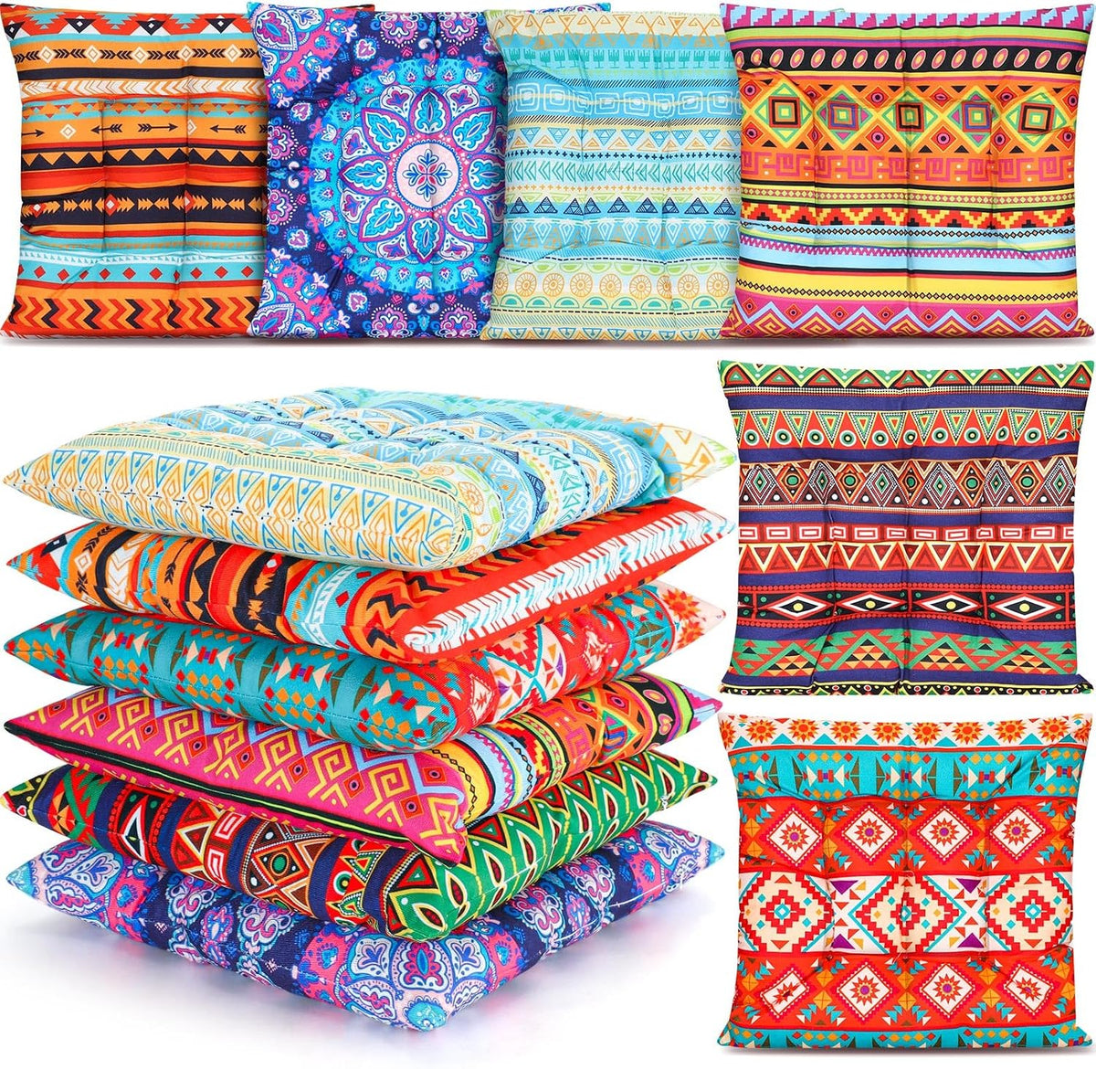 Menkxi 6 Pcs Bohemian Floor Pillows 15 Inch, Stylish