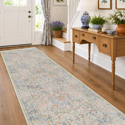 Floral Dark Green Washable Area Rugs 8x10, Vintage Living Room Rug