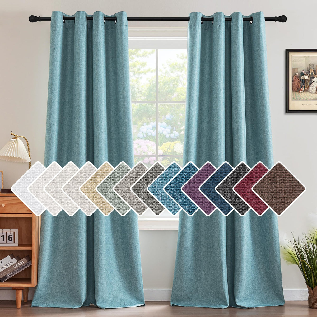 H.VERSAILTEX Linen Blackout Curtain 84 Inches Long for Bedroom/Living Room Thermal Insulated Grommet Linen Look Curtain Drapes Primitive Textured Burlap Effect Window Drapes 1 Panel - Heather Ivory