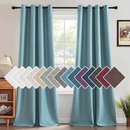 H.VERSAILTEX Linen Blackout Curtain 84 Inches Long for Bedroom/Living Room Thermal Insulated Grommet Linen Look Curtain Drapes Primitive Textured Burlap Effect Window Drapes 1 Panel - Heather Ivory