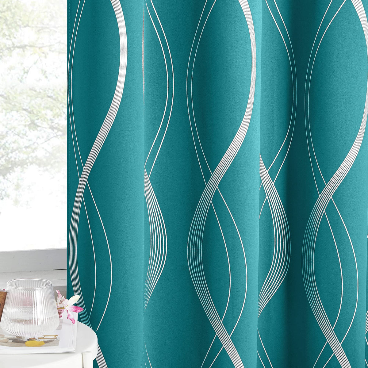 NICETOWN Grey Blackout Striped Pattern Curtains for Living Room, 52 x 84