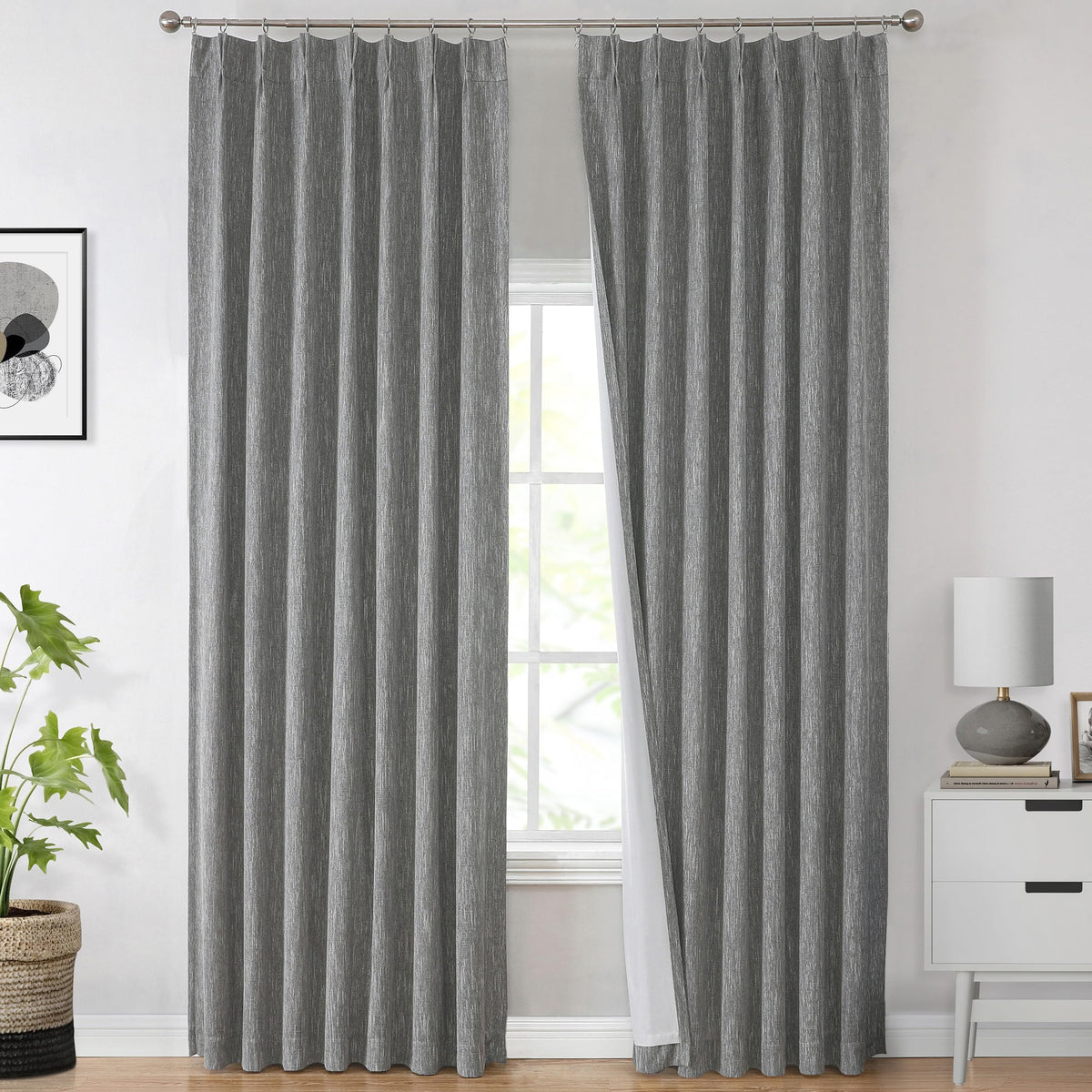 Vision Home Sand Pinch Pleated Full Blackout Curtains Linen Blended Room Darkening Window Curtains 95 inch for Living Room Bedroom Thermal Insulated Pinch Pleat Drapes with Hooks 2 Panel 40" Wx95 L