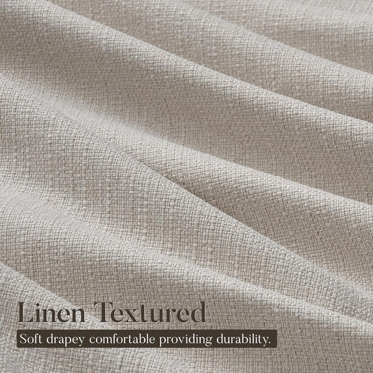 Natural Ivory 100% Blackout Grommet Linen Curtains 90 Inch Long 2 Panels