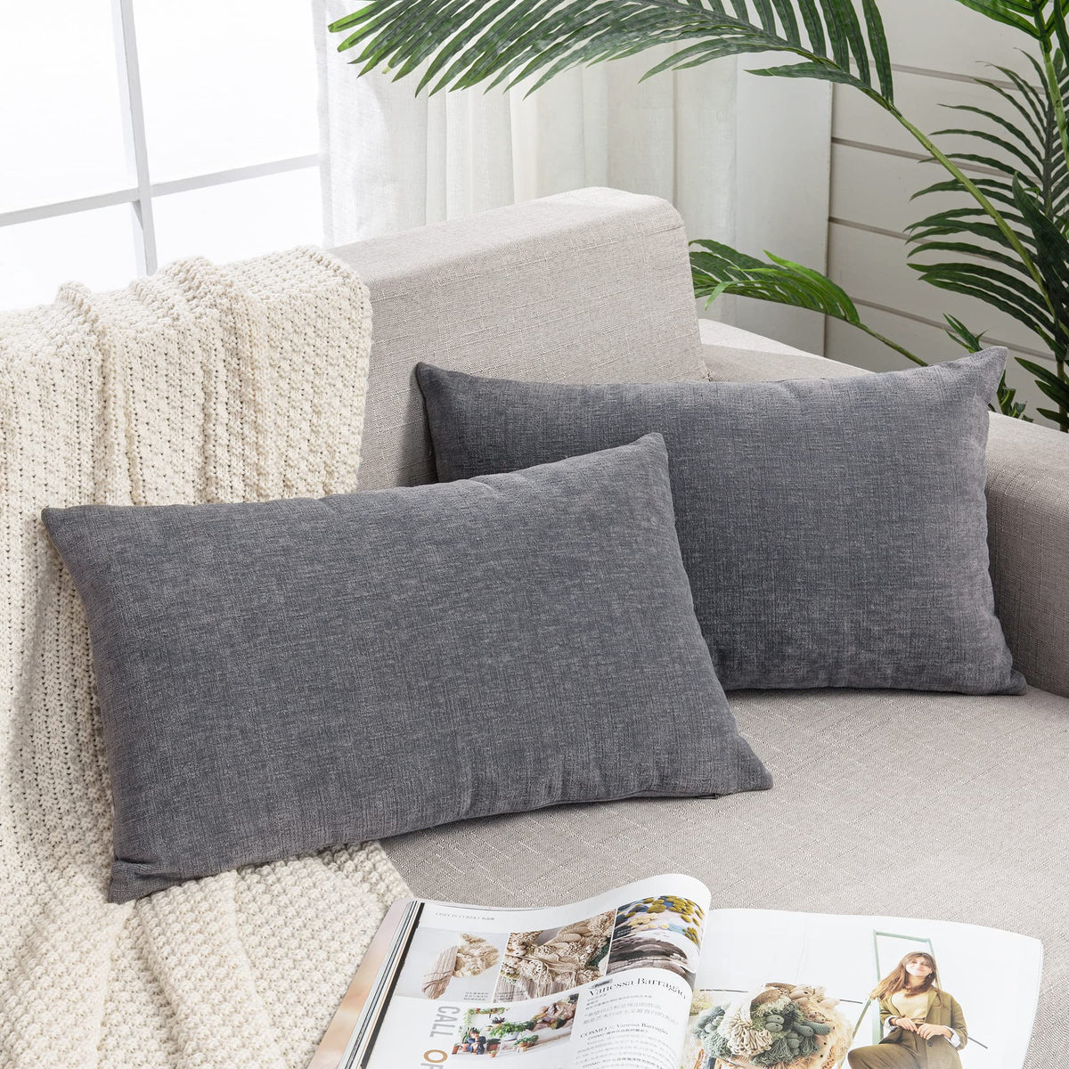 GAWAMAY Decorative Square Throw Pillow Covers 18"x18" Inch Set of 2, Super Soft Chenille Pillows Farmhouse Fall Pillowcase for Living Room Bedroom Sofa Couch Cushion Cover Burnt Orange 45x45cm