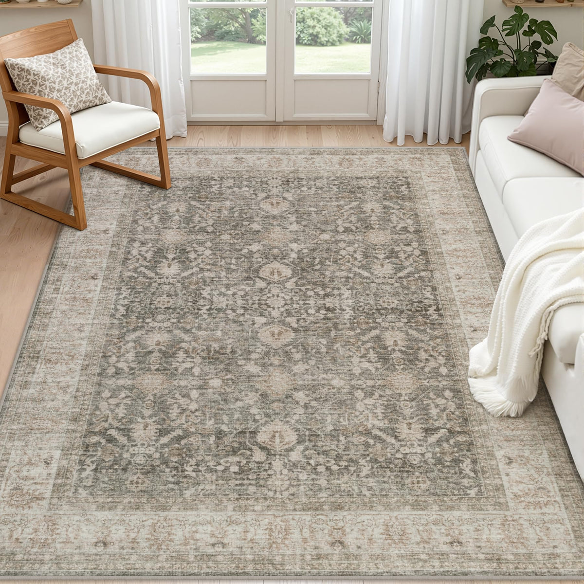 8x10 Area Rugs Living Room: Bedroom Neutral Washable Carpet Beige