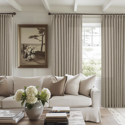 TWODRAPES Natural Pinch Pleated Linen Semi Sheer 84 Inch Curtains 2 Panels