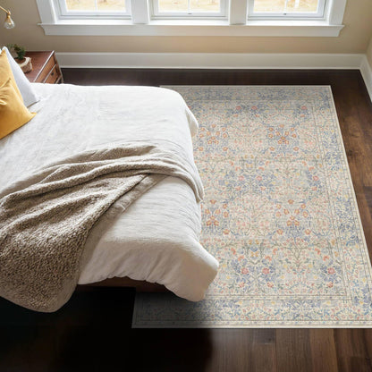 Floral Dark Green Washable Area Rugs 8x10, Vintage Living Room Rug