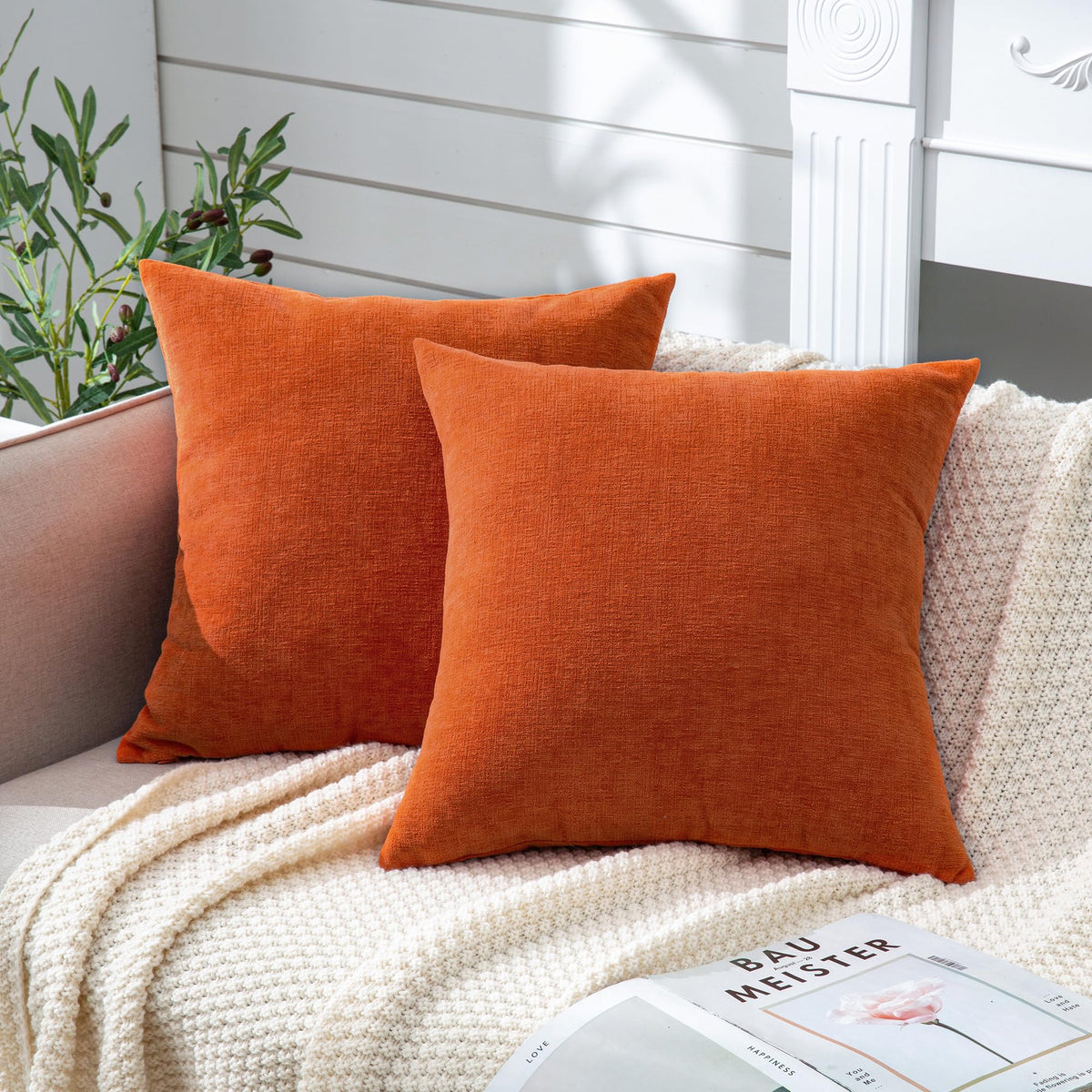 GAWAMAY Lumbar Support Pillow Decorative Rectangle Throw Pillow Covers 12"x20" Inch Set of 2, Soft Chenille Fall Pillowcase for Living Room Bedroom Sofa Couch Cushion Cover Grey 30x50cm (No Insert)