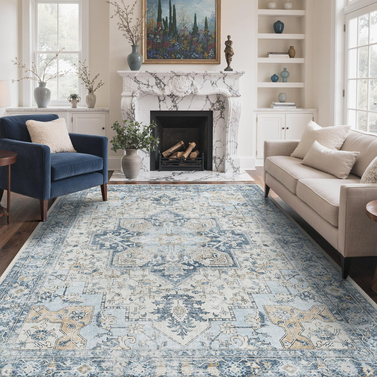 GENIMO 8x10 Washable Area Rugs for Living Room, Non Slip, Taupe Brown