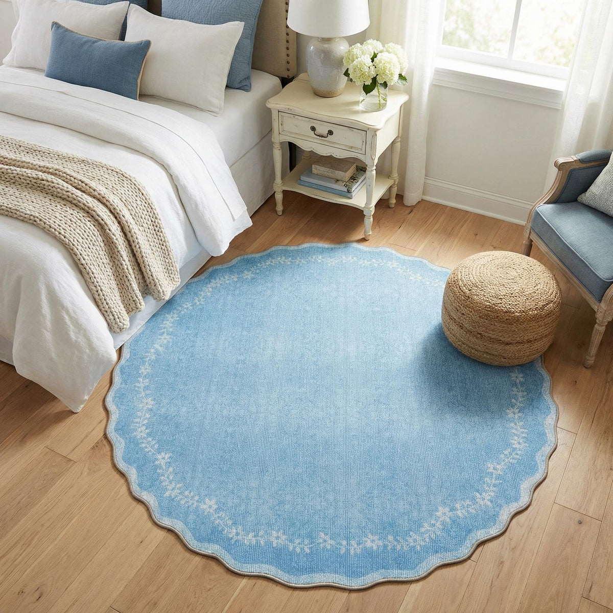 GarveeHome 5x7 Scalloped Area Rug Jute Washable Bedroom Living Room Rug