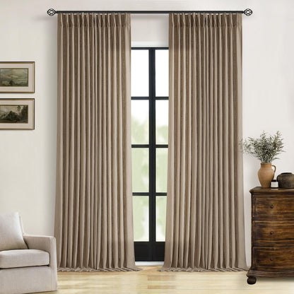 TWODRAPES Natural Pinch Pleated Linen Semi Sheer 84 Inch Curtains 2 Panels