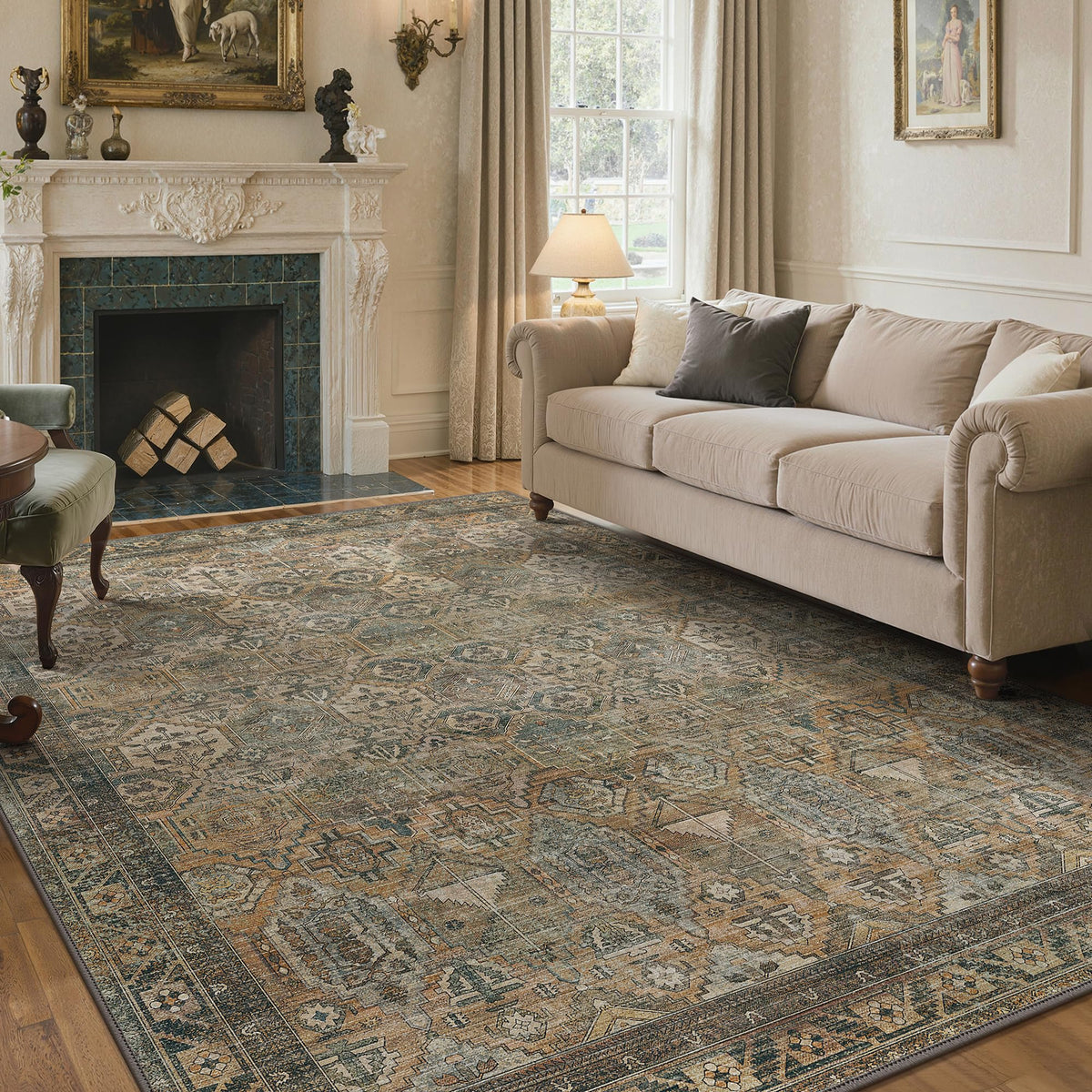 GENIMO 8x10 Washable Area Rugs for Living Room, Non Slip, Taupe Brown