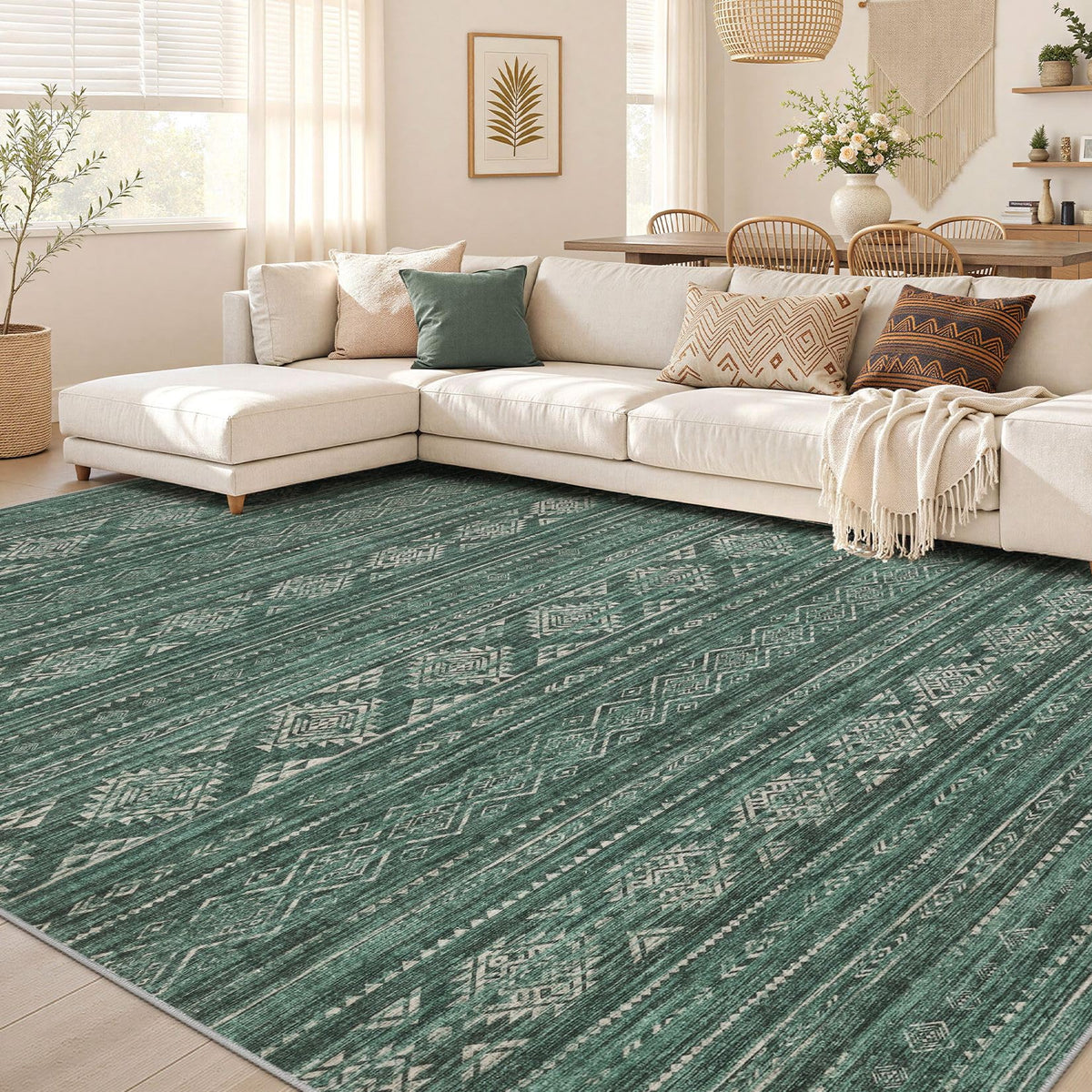 Nakagishi Boho 5x7 Area Rug Living Room Rugs Machine Washable Beige/Brown