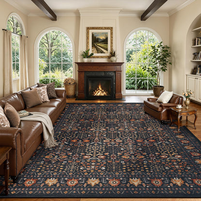 Lofus 9x12 Washable Area Rug for Living Room, Non-Slip Green Boho Carpet