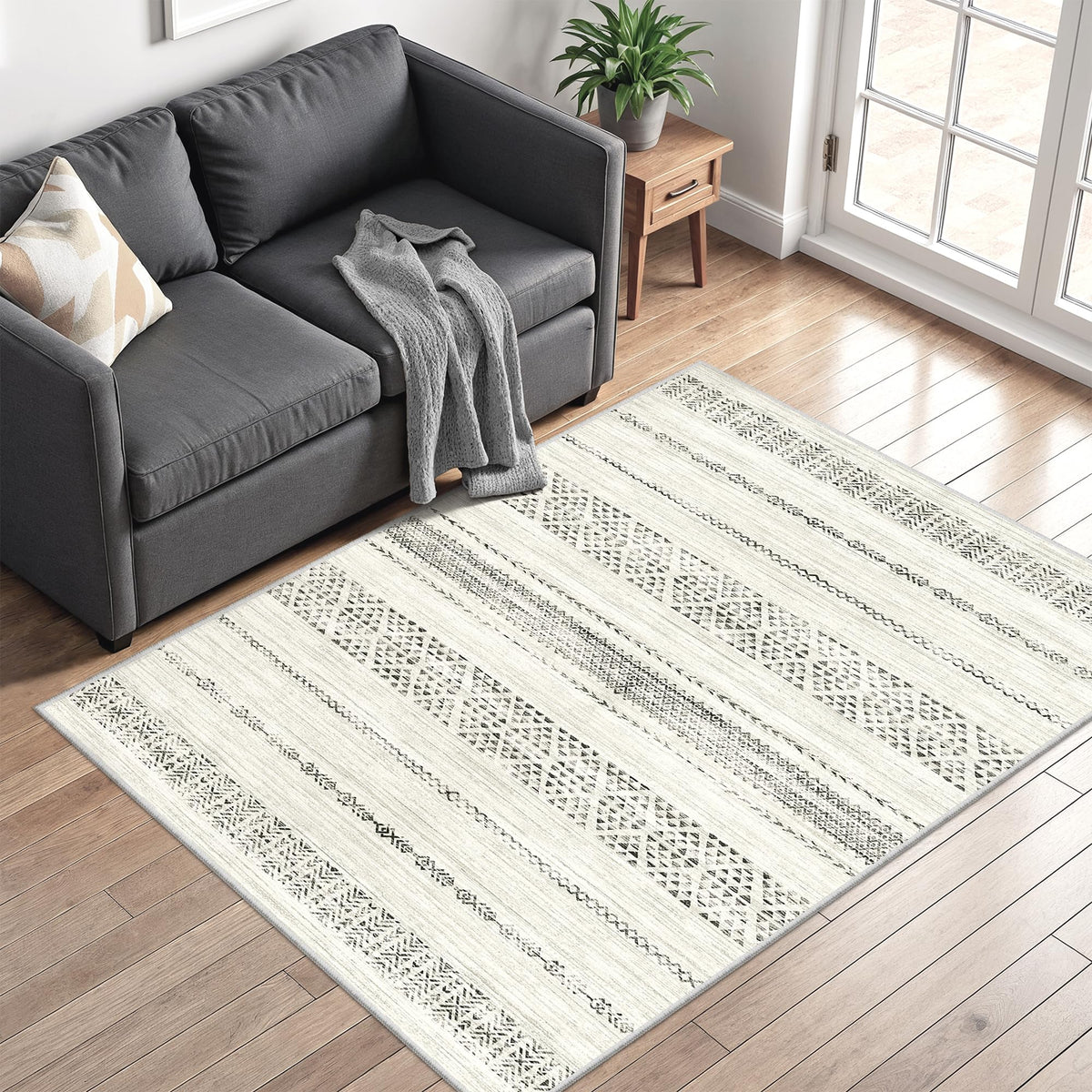 Miukiki 8x10 Area Rug for Living Room, Washable Soft Non Slip Rug Grey