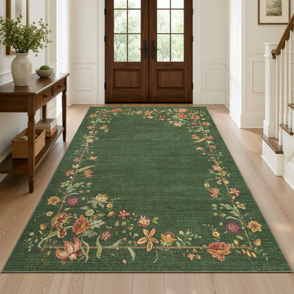 JOLLYVOGUE Washable 8x10 Area Rug for Living Room, Vintage Floral, Beige