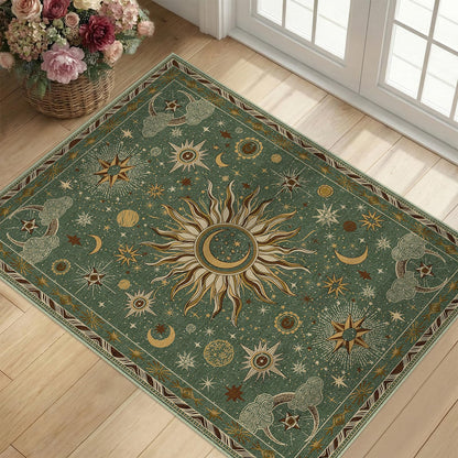Vacuum-Friendly, 5x7 Washable Area Rug, Black Gold Beige Red