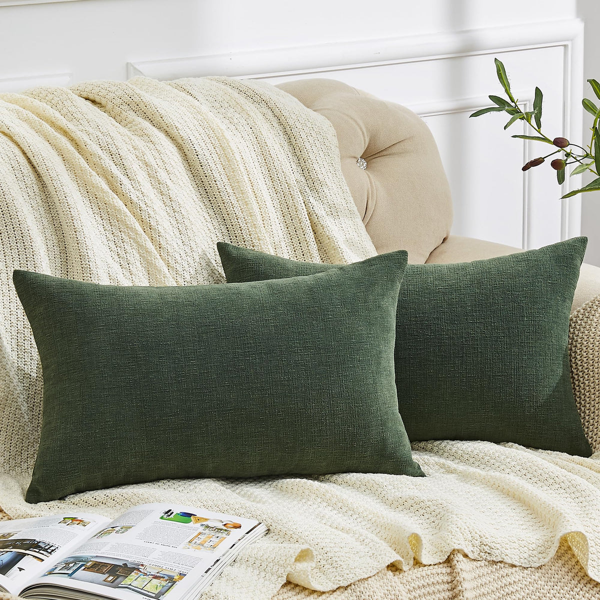 GAWAMAY Decorative Square Throw Pillow Covers 18"x18" Inch Set of 2, Super Soft Chenille Pillows Farmhouse Fall Pillowcase for Living Room Bedroom Sofa Couch Cushion Cover Burnt Orange 45x45cm