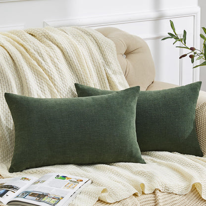 GAWAMAY Lumbar Support Pillow Decorative Rectangle Throw Pillow Covers 12"x20" Inch Set of 2, Soft Chenille Fall Pillowcase for Living Room Bedroom Sofa Couch Cushion Cover Grey 30x50cm (No Insert)
