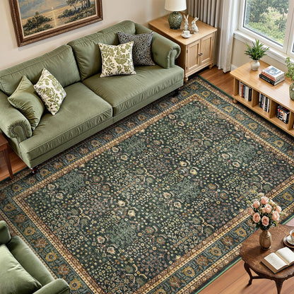 Lofus 9x12 Washable Area Rug for Living Room, Non-Slip Green Boho Carpet