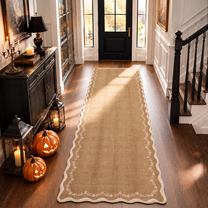 GarveeHome 5x7 Scalloped Area Rug Jute Washable Bedroom Living Room Rug