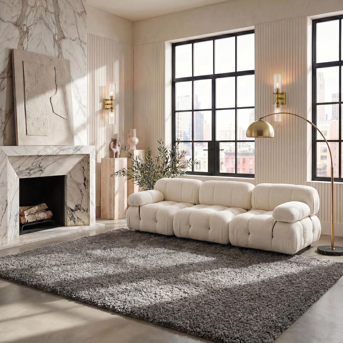 SAFAVIEH Milan Shag Collection 8'6" x 12' Ivory SG180 Solid Non-Shedding Living Room Bedroom Dining Room Entryway Plush 2-inch Thick Area Rug