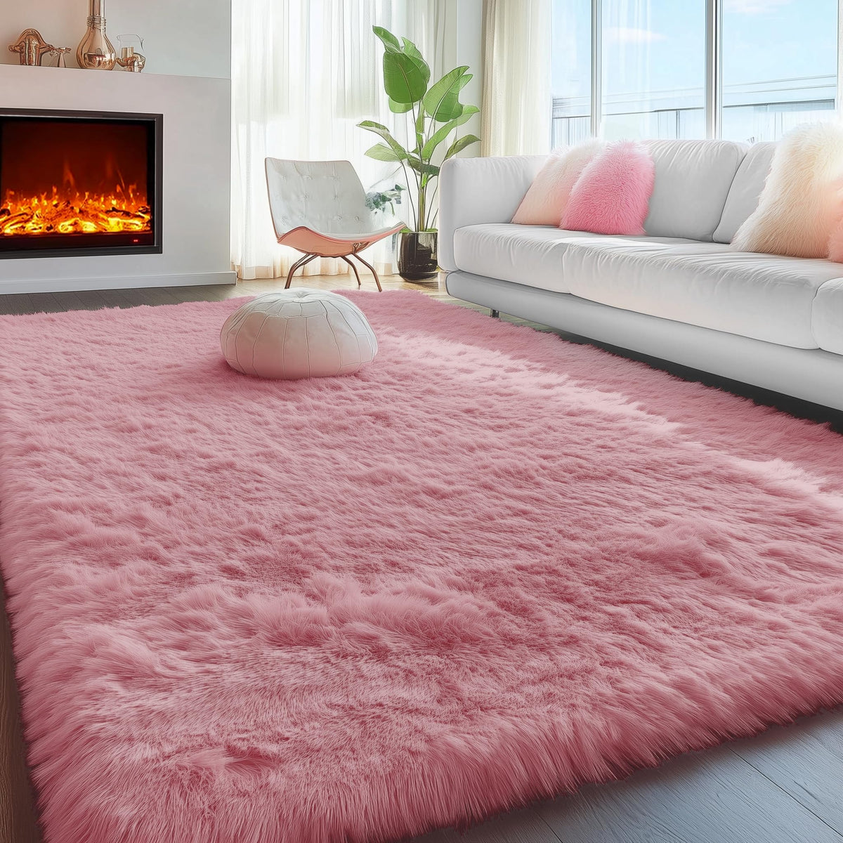 Fluffy Grey Rug for Bedroom 4x6, Modern Area Rugs for Kids Room Living Room