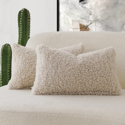 Foindtower Decorative Fuzzy Faux Fur Throw Pillow Covers 24x24 Inch Oatmeal