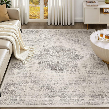 UERMEI 8x10 Area Rug Living Room Rugs - Washable Neutral Modern Abstract Soft Thin Large Rug Indoor Floor No Slip Rug Carpet for Bedroom Under Dining Table Home Office Decor - Brown Grey