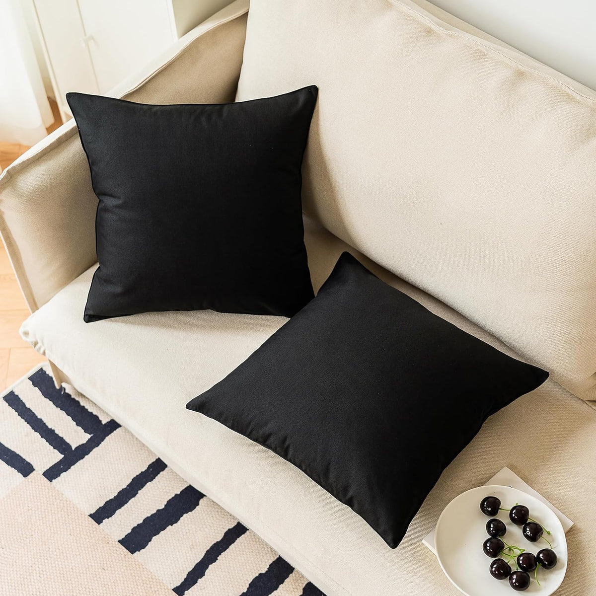 NiNi ALL Waterproof Outdoor Pillow Covers 18x18 Set of 2 Patio Black